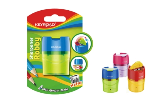 Image de Taille-crayon en plastique Ruby à 2 trous, lame en métal + réservoir, 1 pièce sur carte - Keyroad modèle KR971264