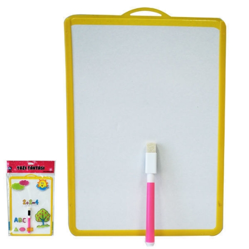 Picture of Double-sided whiteboard (white side, checkered side) with yellow and white plastic frame + marker pen 18.5 x 26 cm 200 gm - Ark 1-470