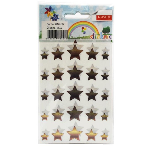 Picture of Sticker Gold Color Star Shape 25 Pieces 2 Sheets - Tanex STC-234