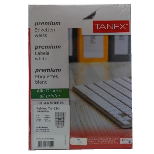 Picture of Self Adhesive Computer Labels, White 50 Sheets 35*12.4 mm (A4) 144 Labels - Tanex TW-2544