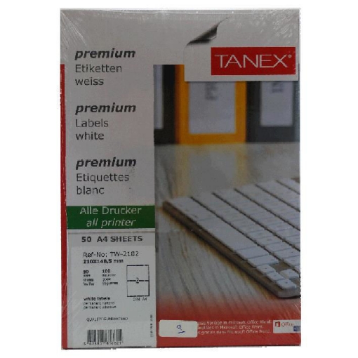 Picture of Computer Labels 50 sheets / 2 Labels 42.43 * 210 mm White Paper A4 – Tanex TW-2103