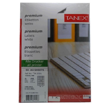 Picture of Self Adhesive Computer Labels White 50 Sheets A4 21.2 x 52 mm 56 Labels/Sheet - Tanex TW-2321