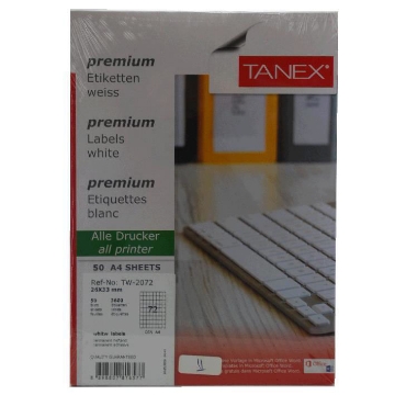 Picture of  White Computer Labels 50 Sheets A4, 72 Pieces 42*42 mm - Tanex TW2102