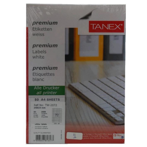 Picture of  White Computer Labels 50 Sheets A4, 72 Pieces 42*42 mm - Tanex TW2102