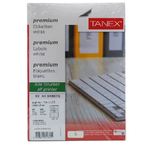 Picture of Tanix white computer sticker, 50 sheets, 37.1 x 105 mm