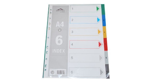 Picture of A4 Plastic Index Dividers, Colors & Numbers 1 - 6 - Bernasos