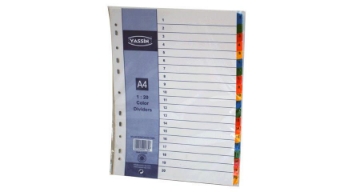 Picture of Plastic Cardboard Index Dividers, Color & Numbers 1: 20 - Yassin YA2220