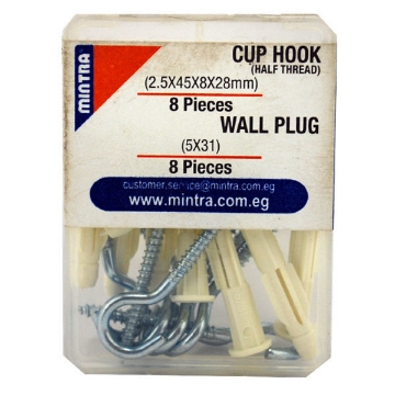 Picture of Nail cup hook 28 x 8 x 45 x 2.5 mm + Plastic Fisher - Mintra