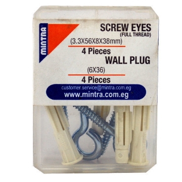 Picture of Screw Eyes 38 x 8 x 56 x 3.3 mm + Plastic Wall Plug 60 * 36 mm – Mintra