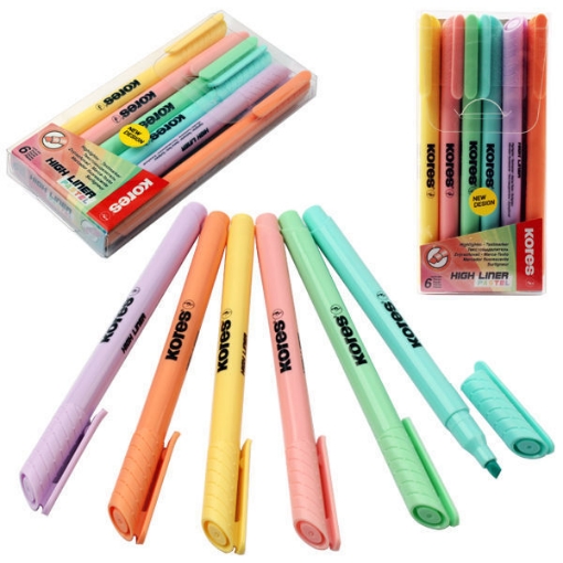 Image de Surligneur fin pastel MIX biseauté 6 couleurs KORES 36246