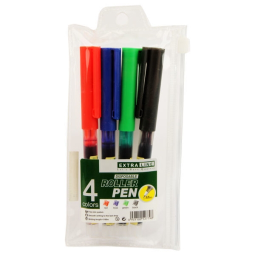 Picture of 4 Pieces Roller Pen Set 0.5 mm Blue, Black, Green, Red - Extra Line C2149