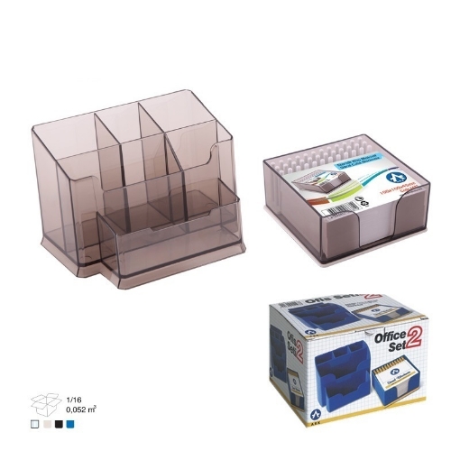 Picture of Desk Organizer (Card Holder, Pen Holder, and Slot Tape Cutter) Clear Plastic - Ark 1193