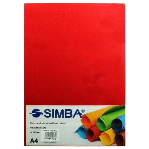 Picture of Red Copy Paper Pack 160gsm 100 Sheets 4A Simba.