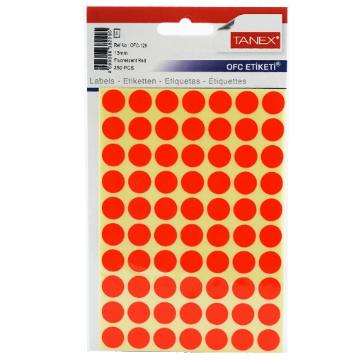 Picture of Orange Round Office labels 5 Sheets A5, 70 Stickers/Sheet 13mm - Tanex OFC-129