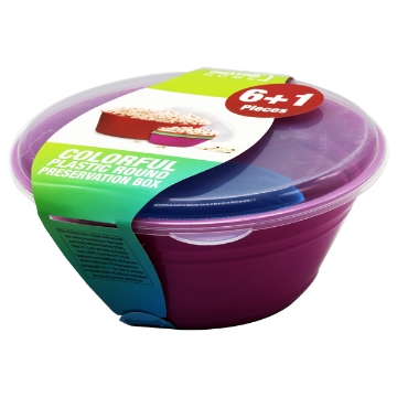 Picture of Plastic Round Preservation Box Large with Lid + 6 Small Bowls for Popcorn - Mintra Home