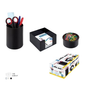 Picture of 3 Piece Office Essentials Set (Paper + Pen Cup + Clip Box) Black - Ark 1300