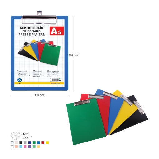 Picture of Writing Board (Blanchetta) with Paper Clip, Multi-Color Plastic A5 - Ark 749