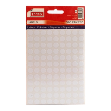 Picture of Adhesive Office Labels, White Round 10mm 10 Sheets A5 x 108 Labels - Tanix OFC-128