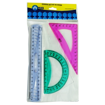 Picture of Geometry Set, 3 Piece (Triangle + 20cm Ruler + Protractor) Multicolor – Ark 023