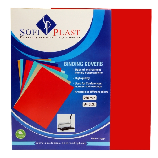 Picture of BINDING COVER SOFI PACK 280 MICRON 50 PCS RED A4Pack of Binding Cover Red 280 Micron 50 Pieces A4 – Sofi Plast