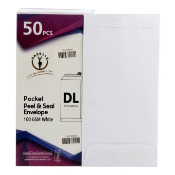 Picture of GHAZALA WHITE ENVELOPE 22 × 11 CM SELF ADHASIVE 100 GM UPPER OPEN DJ