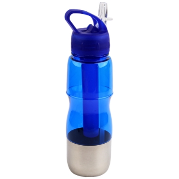 Picture of Transparent Plastic x Stainless Steel Water bottle 600 ml with straw - D 601