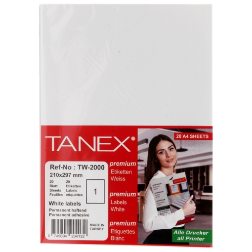 Picture of Computer Labels, White 20 Sheets, 210 x 297 mm A4 - Tanix TW-2000