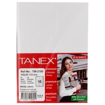 Picture of Computer Labels, White 20 Sheets 16 Rectangles, 37.1 x 105 mm A4 - Tanix TW-2105