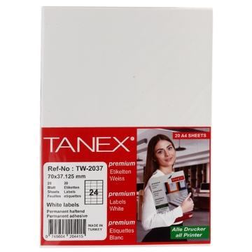 Picture of Computer Sticker, White 20 Sheets 24 Rectangles, 37.1 x 70 mm A4 - Tanix TW-2037