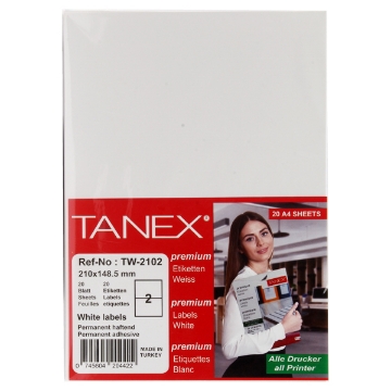 Picture of Computer Sticker, White 20 Sheets 2 Rectangles, 148.5 x 210 mm A4 - Tanix TW2102