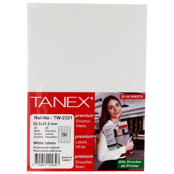 Picture of Computer Sticker, White 20 Sheets 56 Rectangles, 21.2 x 52 mm A4 - Tanix TW2321