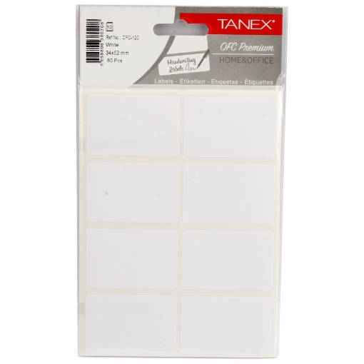 Picture of Handwriting label, White Rectangular 10 Sheets 8 Rectangles, 52 x 34 mm A5 - Tanex OFC-120