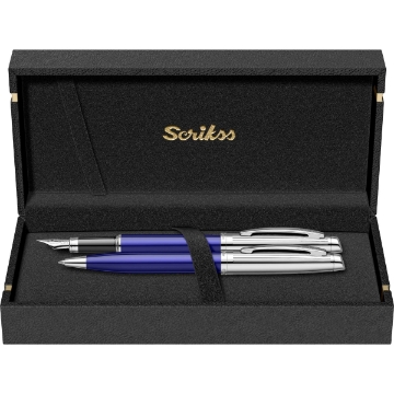 Picture of Oscar 39 Set (2 Ballpoint Pens + Ink + 3 Cartridges) Silver x Blue in Box - SCRIKSS 66871