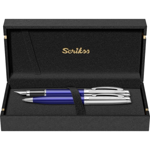 Picture of Oscar 39 Set (2 Ballpoint Pens + Ink + 3 Cartridges) Silver x Blue in Box - SCRIKSS 66871