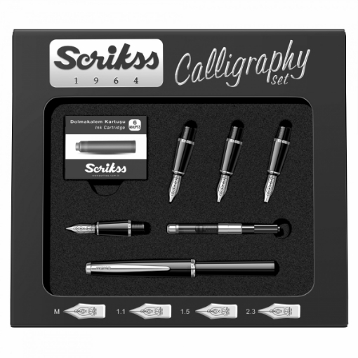 Picture of Calligraphy Set Fountain Pen + 4 Nibs + 6 Cartridges – Scrikss 75002