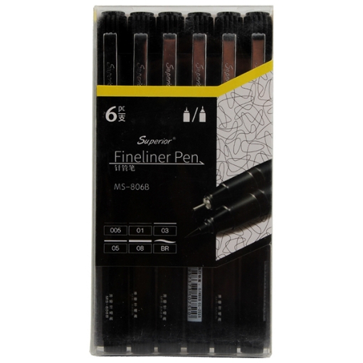 Image de Set de Stylos à Encre Différents Grades Boîte Sous Vide 6 Pièces – Modèle MS-806B-6