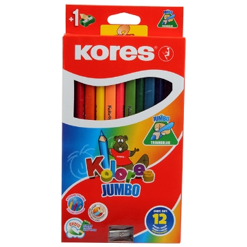 Picture of Wooden Pencils Jumbo 12 colors + sharpener Kores 