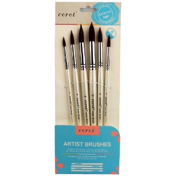 Picture of "Corot Professional Artist Paint Brush Set of 6 Different Shapes Multi Functional for Canvas, Watercolor, Oil and Acrylic Painting - White/Silver"