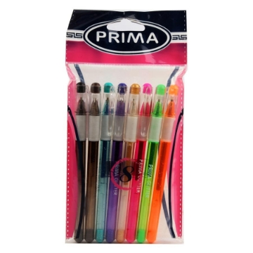 Picture of Set of 8 Glitter Gel Pens Round Shape and Multicolor 0.7mm - Prima