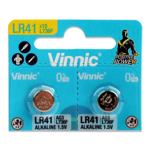 Picture of 2 Round Battery Stones 1.5 v 3.6 x 7.9 mm LR41- Vinnic Alkaline L736F