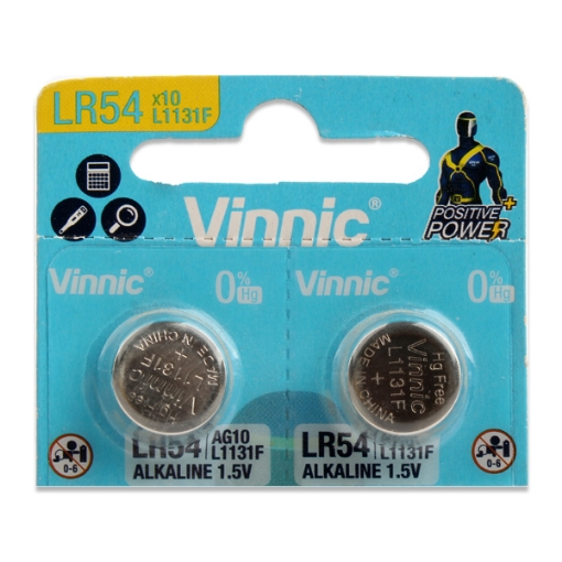 Picture of 2 Round Battery Stones 1.5 v 3.05 x 11.6 mm LR54- Vinnic Alkaline L1131F