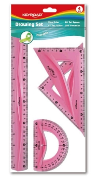 Picture of Engineering drawing Set 4 pieces (Ruler 30 cm + 2 triangles + protractor) Keyroad Model KR71105