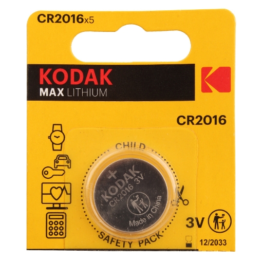 Picture of Lithium Watch Batteries 1 Piece 3 Volt - Kodak CR2016 Max