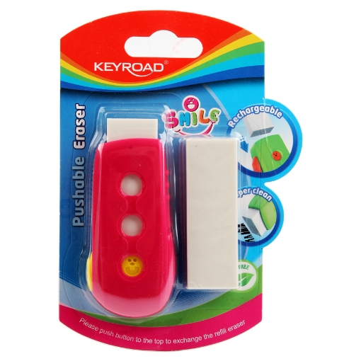 图片 Keyroad 可按式橡皮擦含替芯，卡装 1 个 – 型号 KR971846