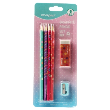 Picture of KEYROAD GRAPHITE PENCIL SET 4 PCS + SHARPENER + ERASER / CARD MODEL KR971914