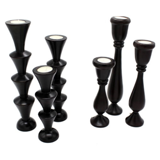 Picture of Candlestick set Black wooden 3 pieces