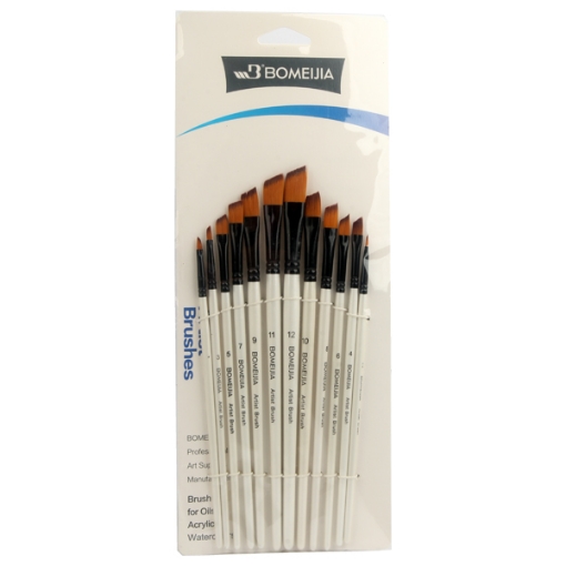 Picture of Water Brush Set - Acrylic - Oil 12 Brushes / Card Chisel Tip - Bomejia A7001X