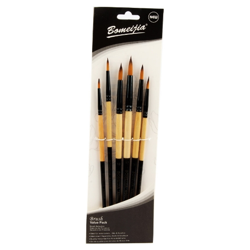 Picture of Round Brush set 6 pcs, Water , Acrylic and Oil Bomejia