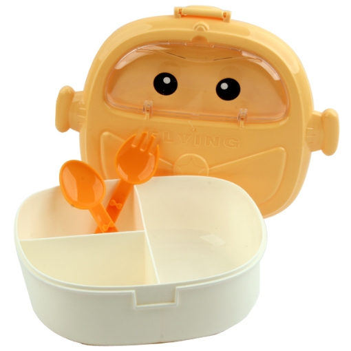 Picture of Lunch box 3-Compartment Chick Shape + Airtight Lid + Fork & Spoon Cover Model AP-6