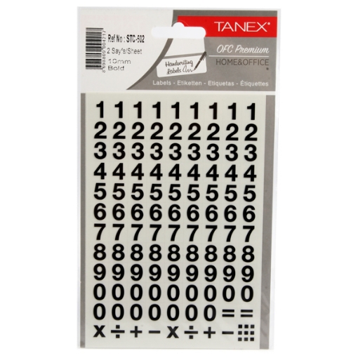 Picture of English Numbers Sticker, Bold Line, 2 Sheets, 10 mm, Black Color - Tanex STC-502